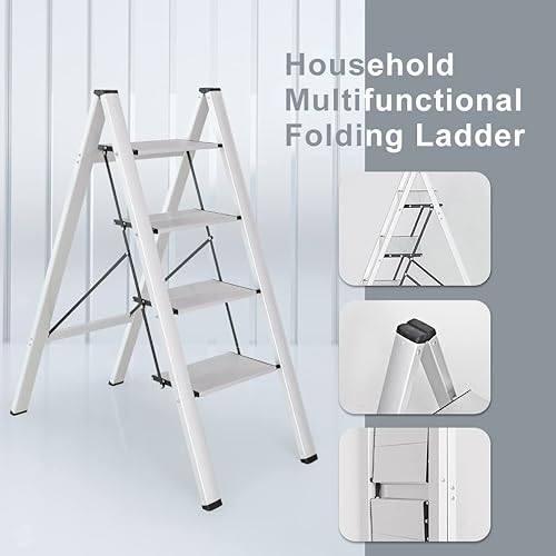 Miniatura 8 de Hershii Escalera plegable de aluminio para el hogar, ahorro de espacio, estante de almacenamiento con pedal ancho para el hogar, cocina, oficina,