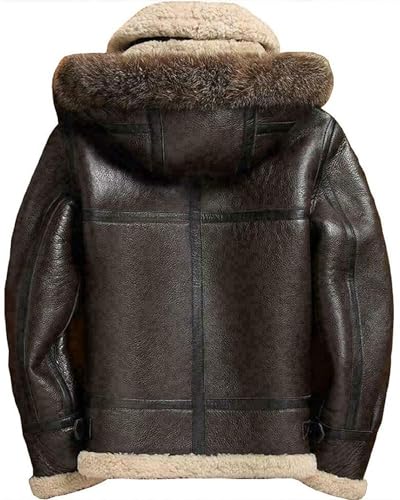 Men's Sheepskin Shearling Detachable Hooded B3 Flight Jacket Raccoon Fur Collar Aviator Coat2