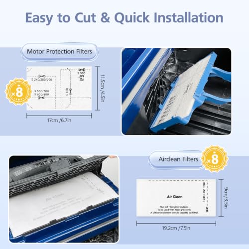 Image of 8 Pack AirClean Filters & Motor Protection Filters Compatible with Miele Classic C1, Compact C1 /C2, Complete C1 /C2 /C3, and S Series S241,S227,S240,S270,S290,S300i,S400,S500,S700,S2,S4,S5,S6,S8 Vacuums