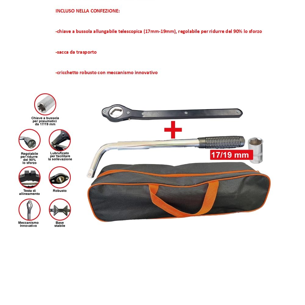 Compatible con Ford Mustang COUPÉ Gato DE Tijera DE 2 TONELADAS con CARRACA DE Alta Resistencia Y Llave DE Vaso TELESCÓPICA Extensible (17 MM-19 MM). Kit DE Emergencia para Coche