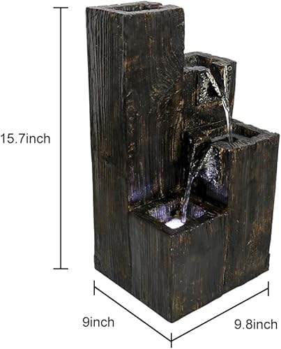Miniatura 3 de Fuente de agua de mesa de 4 niveles con luz LED, 15.7 pulgadas de alto, moderna cascada de madera de resina para interiores y decoración relajante