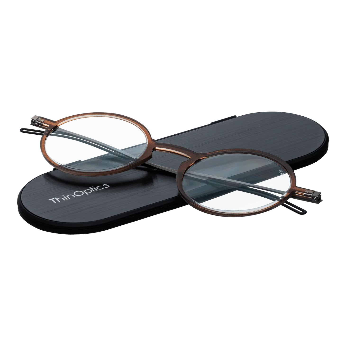 ThinOptics Occhiali da Lettura Manhattan 2.50, Marrone, Custodia Milano | Occhiali da lettura per uomo e donna, gradazione 2,50 diottrie, custodia magnetica in alluminio anodizzato, senza stanghette