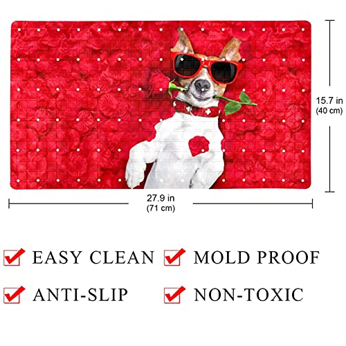 Alfombrilla de baño para perro con ventosas y diseño de rosa roja 5