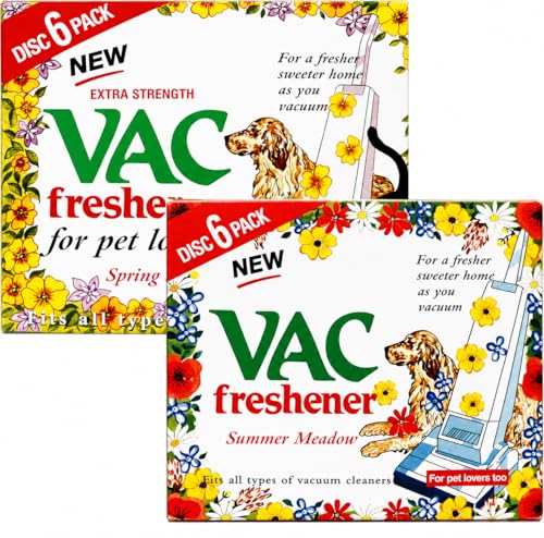 ANGIX VAC Freshener Disc 12 Pack - 6 Summer + 6 Spring Meadow Hoover Disc for Pet Lovers Extra Strength Pet Odour Control Discs for Vacuum Cleaners Fits All Vacuum
