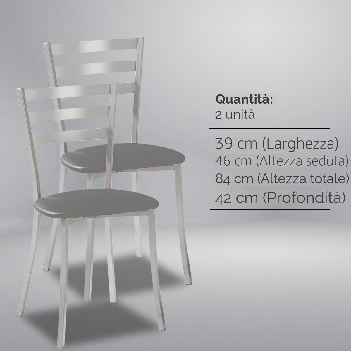 ASTIMESA SCALMGT Due sedie da cucina, metallo, grafite, altezza della seduta 45 cm