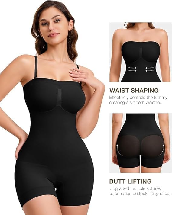 Strapless Shapewear Bodysuit for Women | Tummy Control Full Body Shaper | Seamless Snatched Bodysuit for Under Dresses