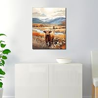 TISHIRON Számfestő Készlet Felnőtteknek - Skót Felföldi Tehén 40x50 cm Vásznon, Ecsetekkel, Akril Festékkel, Keret Nélkül 2