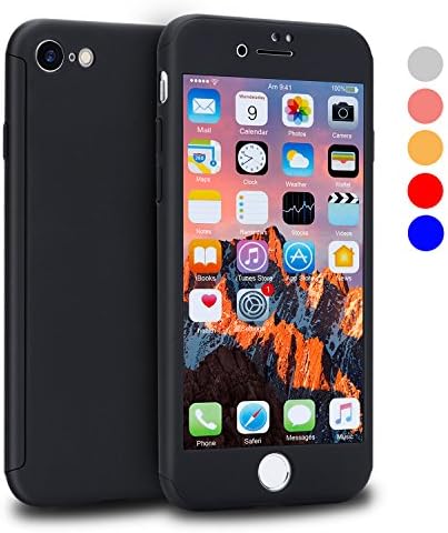 VANSIN iPhone 7 Case, 360 Full Body Protection Hard Slim Case Coated Non Slip Matte Surface with Tempered Glass Screen Protector for Apple iPhone 7 Only (4.7-inch) - (Black)