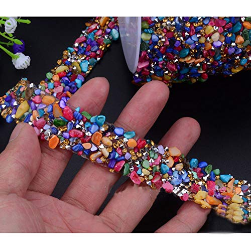Crystal Rhinestone Trim Hotfix Ribbon Colorful Artificial Gem Stone Beaded Iron On Applique Chain Embellishment Sewing Accessories By Eorta For Diy Wedding Bridal Dress Shoes Phone Decor, 2 Cm Width #TOP14