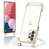 Micoden Coque pour Samsung Galaxy A13 4G Silicone avec Collier avec Motif Coeur d'amour Mignon Etui Housse avec Cordon Tour de Cou Lanière en Corde pour Samsung Galaxy A13 4G(Blanc)