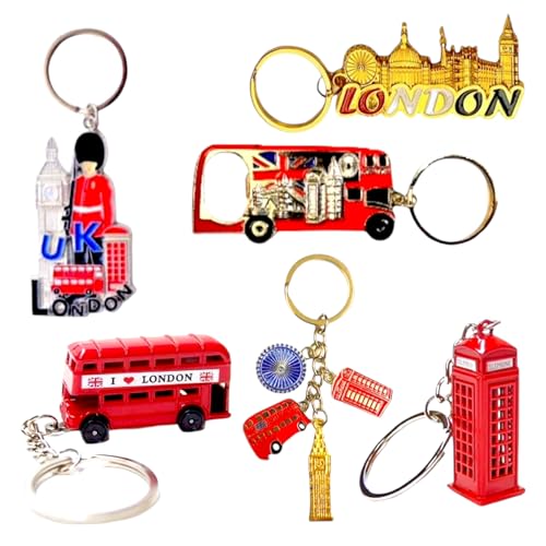 Lot de 6 porte-clés en forme de boîte téléhone 3D Bus de Londres Souvenir de l'Angleterre et de Londres, multicolore, Mix sizes
