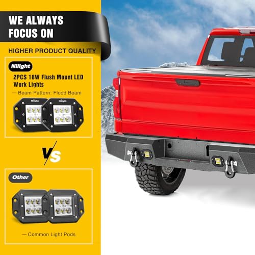 Image of Nilight Rear Step Bumper Compatible with 2014-2018 Chevy Silverado 1500 & GMC Sierra 1500, Heavy Duty Full Width Steel Rear Bumper with LED Lights, D-Ring Shackles, Integrated Step, Textured Black