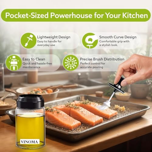 Image of Elegant Glass Oil Bottle with Brush 250ml, Oil Container Bottle for Kitchen, Glass Bottle with Brush for Cooking, Baking, BBQ, Marinating (Pack of 1, 260 ml)