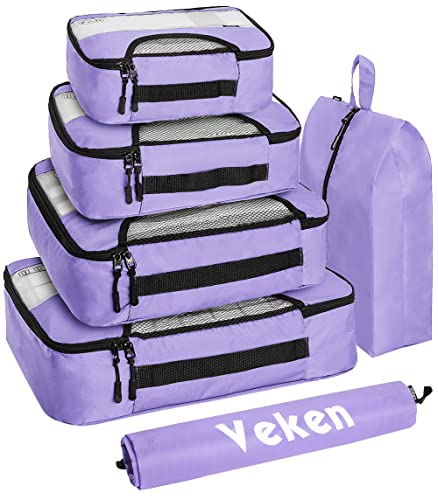 Veken 6 Set Packing Cubes for Suitcases, Travel Organizer Bags for Carry on Luggage, Suitcase Organizer Bags Set for Travel Essentials Travel Accessories in 4 Sizes(Extra Large, Large, Medium, Small)