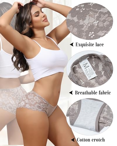 Aijolen Lace Bikini Panties Womens Cheeky Seamless Underwear Ladies No Show Hipster Underpants 6 Pack S-XXL3