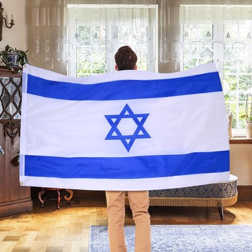 Image of AhfuLife 2 Pcs Israel Flags 3 x 5 Ft, Large Israel Flags for Outside - Double Side with Brass Eyelets for Olympic Party Decorations Indoor Outdoor