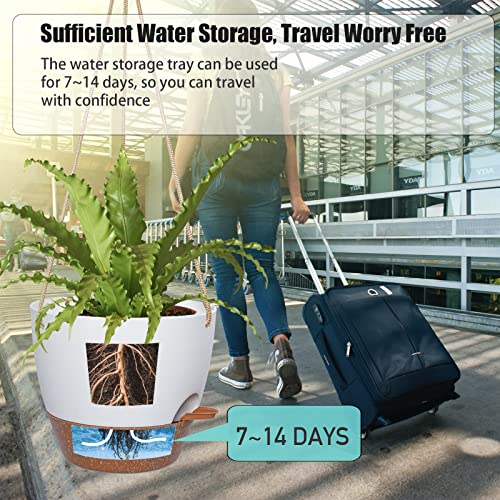 Swinduck 10 Inch Self Watering Hanging Pots, 2 Pack Hanging Planters With 40Oz Deep Reservior For Indoor Outdoor Plants Flowers, White With Brown #TOP2