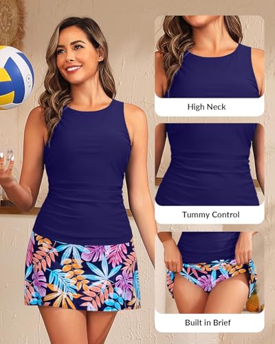 Image of Daci Womens Tankini Swimsuits with Skirt - Two Piece Tummy Control Bathing Suits High Neck Swimwear