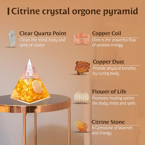 Image of Orgone Citrine Pyramid for Success Handcrafted Orgonite Crystal Pyramid for Energy Balance, Meditation, Home Decor & Chakra Support