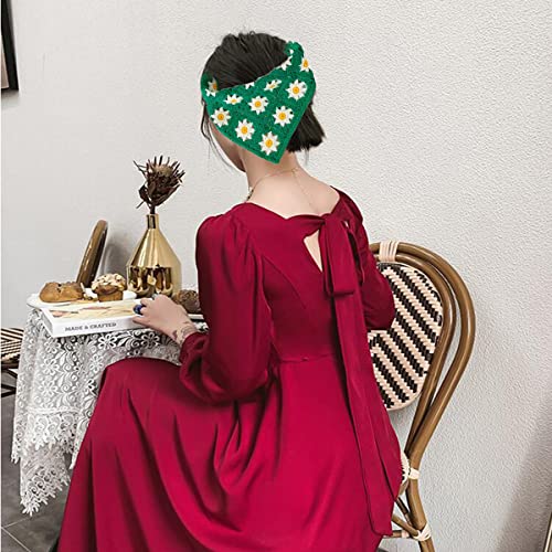 FZBNSRKO Crochet Bandana Head, 1 Pack - Hair Scarf, Knitted Hair Kerchief Tie Headwrap for Women Girls, Dark Green3