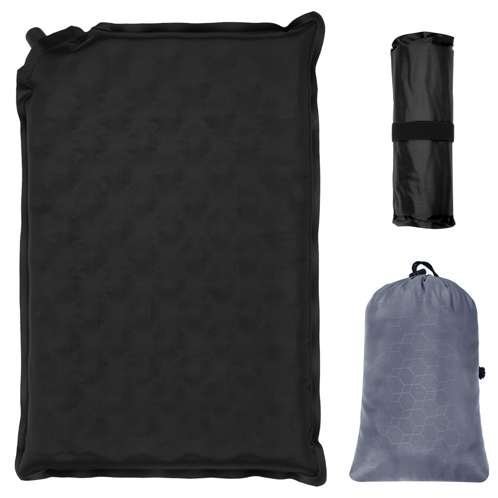 AUYAO Inflatable Seat Cushion Portable Travel Airplane Seat Cushion Self-Inflating Camping Air Sitting Pad Hiking Air Seat Chair with Carry Bag Lightweight Sit Mat Pad for Fishing Concert(Black)