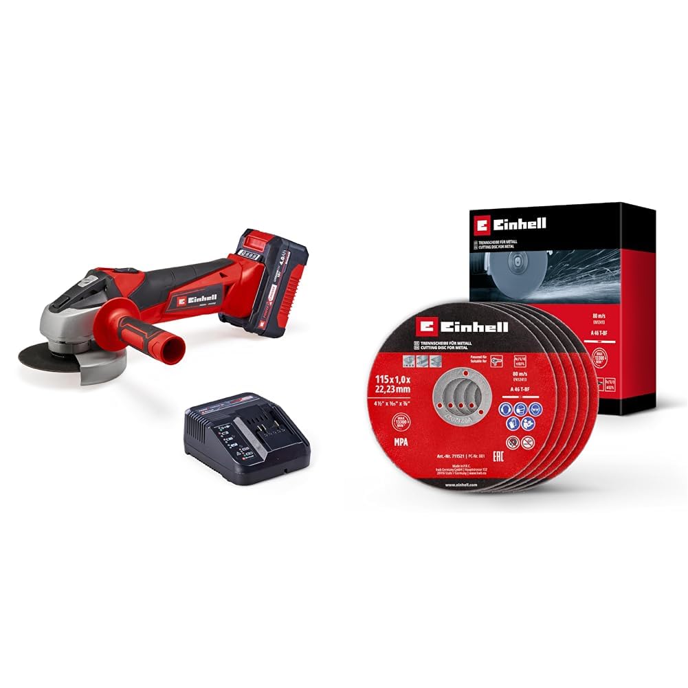 Einhell TC-AG 18/115 Li (1x4,0Ah), Akülü Avuç Taşlama + Einhell İnox kesici disk 115x1,0 mm 5 adet