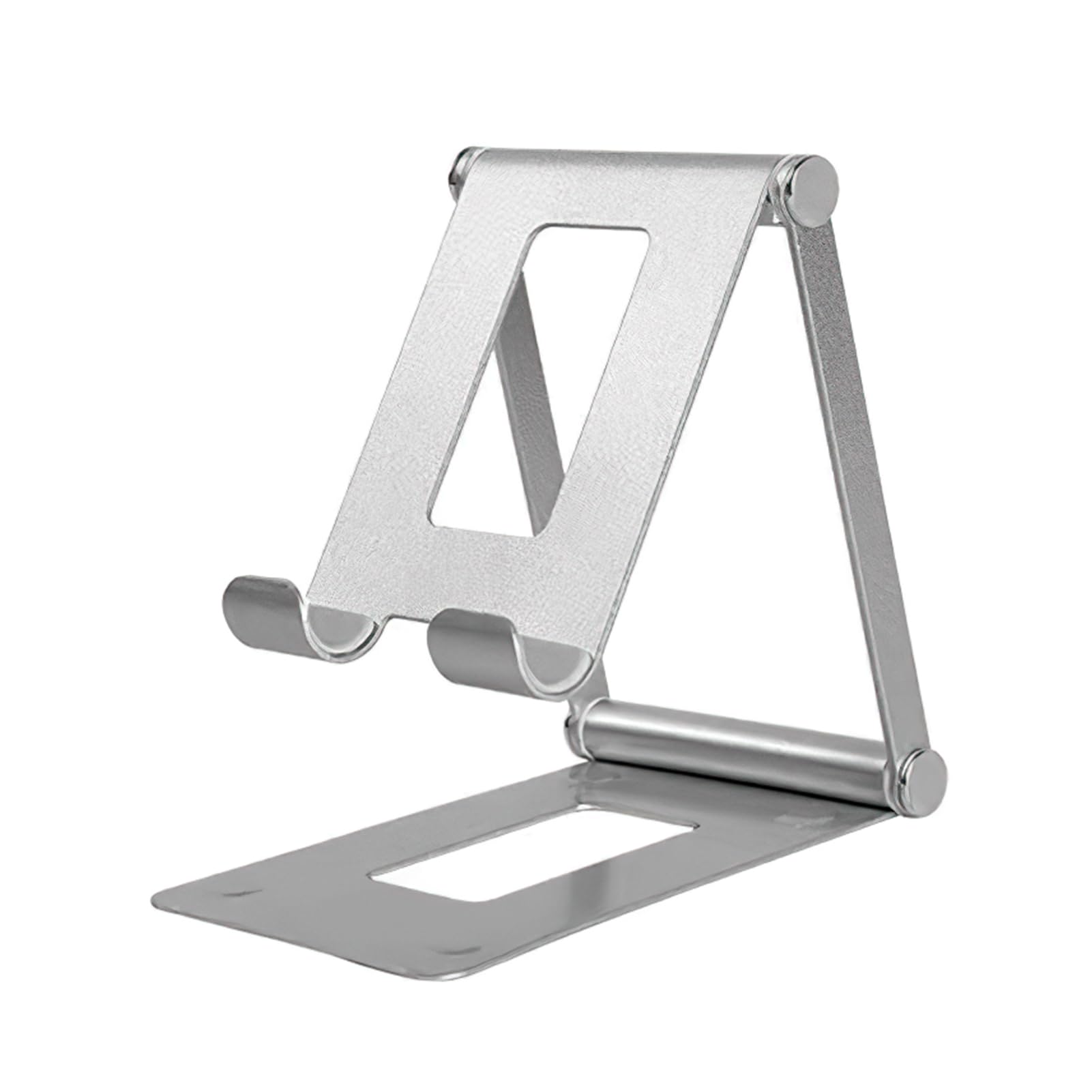 Phone Stand, Adjustable Aluminum Phone Tablet Holder Portable Desktop Stand Dock Universal Foldable Cellphone Holder for iPhone iPad Galaxy Samsung Tablets Up to 9.7 In (Silver)