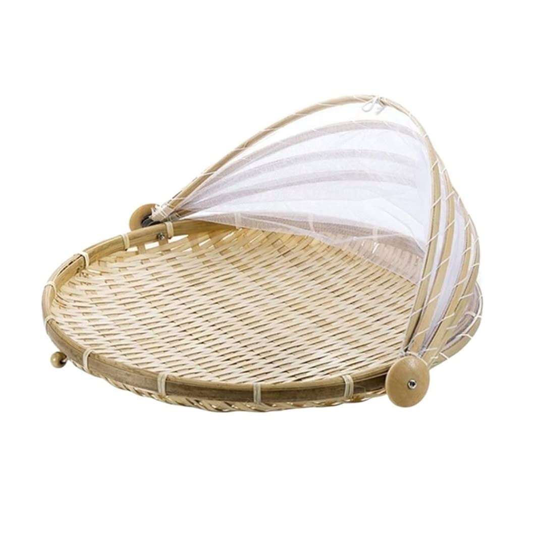 Picnic Basket Hand Woven Basket Handmade Fruit Dust Proof Picnic Vegetable Bread Cover Wicker Outdoor
