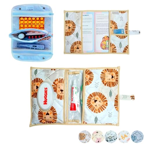 Necessaire Porta Remédios Portátil + Porta Fraldas, lenço Umedecido e Pomada + Porta Caderneta de Vacinação Para Bebê(LEÃOZINHO)