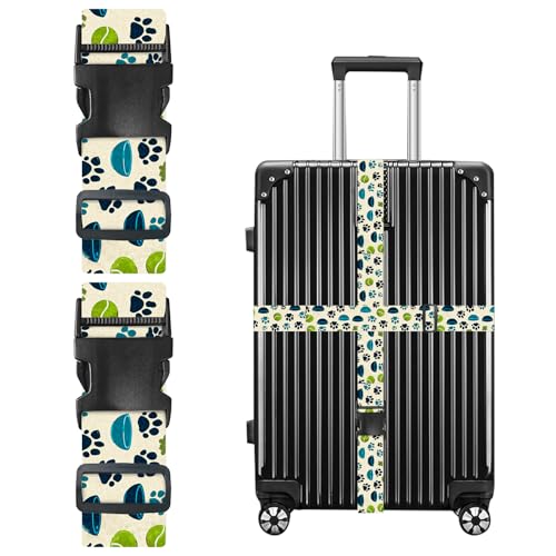 Image of Nuxovilar Luggage Straps Set for Suitcase 1.96x90.5in Polyester | Cargo Strap Travel Belt Security Buckle Band Pet Owner Outdoor Trip Daily Commute (Pet Paws)