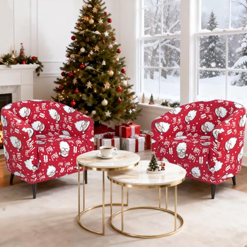 Image of SearchI Christmas Club Chair Slipcover Stretch Barrel Chair Covers Xmas Tub Chair Slipcovers Spandex Armchair Cover Removable Couch Furniture Protector Arm Chair Cover for Living Room(Santa Claus)