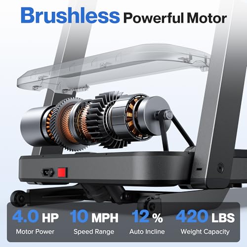 WELLFIT 12% Auto Incline Treadmill, Heavy Duty Treadmill with Adjustable Handle Height, 4HP 10MPH 420 lb Capacity, 18.2'' x 45'' Large Area Treadmills with Pulse Sensor and Bluetooth Player - Image 3