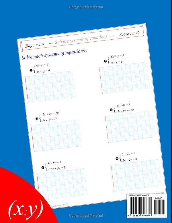 Solving Systems Of Equations Workbook: Algebra Practice Workbook with Answer key - Image 2