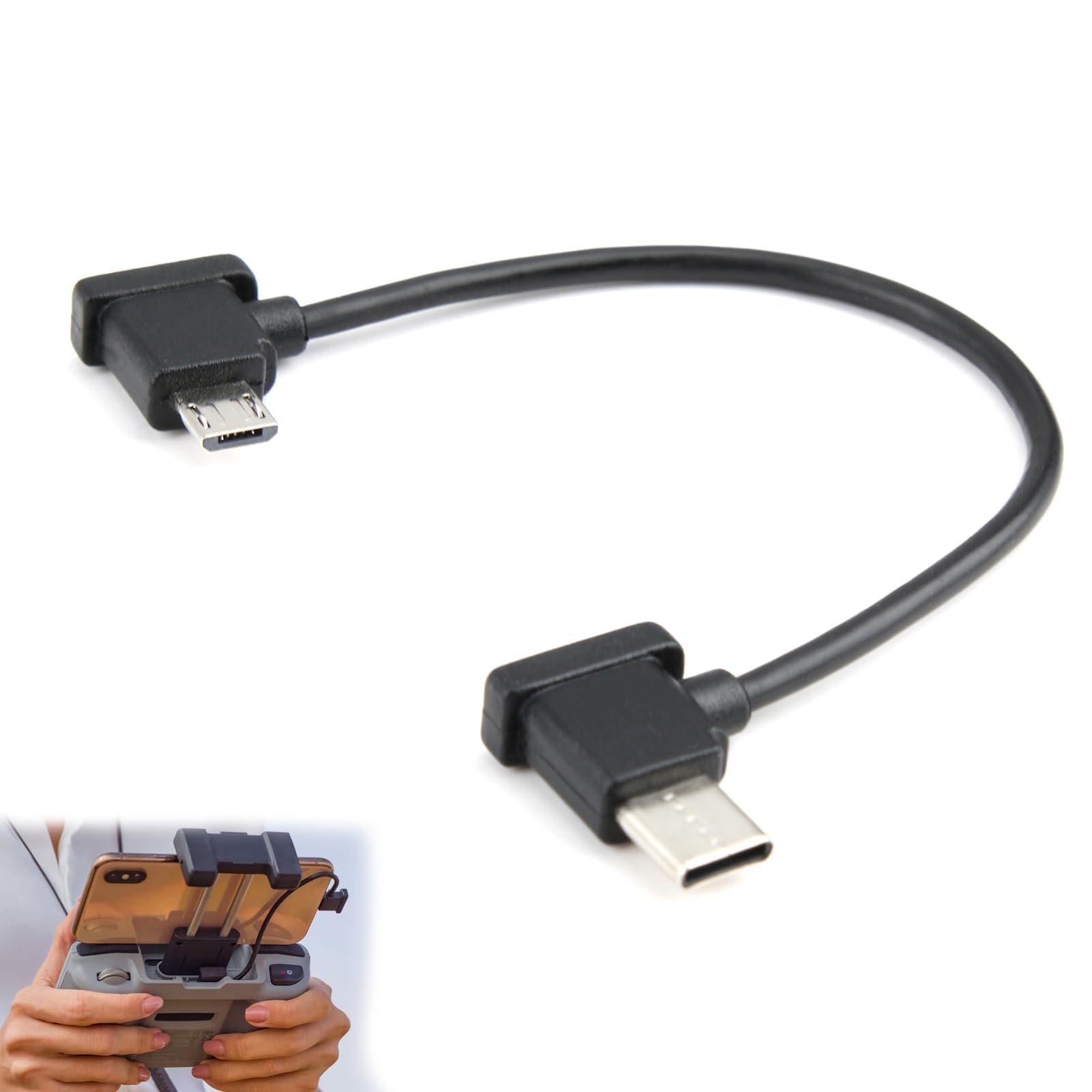 Type-C to Micro USB Cable 15cm for Drone Remote Control Date Cable for DJI Mavic Air Mini Pro Platinum Spark 90 Degree Micro to Type C Connector Wire Remote Controller Extension Cord Not for Charging
