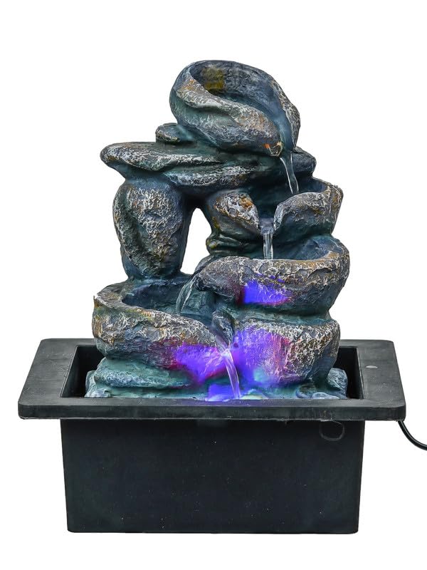 Image of Multicolor Polyresin Tabletop Designer 4 Step Indoor Water Fountain for Home Decor with LED, Speed Control Pump (Size: 21 x 18 x 26 CM | Weight: 940Gram)