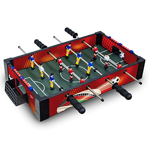 Carromco Fast-Kick-XM Mini Kicker Tischauflage – Kompakter Tischfußball mit Klicksystem, 2 Bällen, 4 Stangen, 12 Spielern in Rot-Schwarz, 51 x 31 x 9,7 cm – Mini Kickertisch für Zuhause