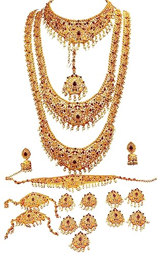 Gold Plated Bridal Jewellery Set, Wedding Collection Necklace Ear...