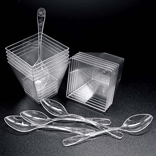 Wieat Mini Dessert Cups, 50 Pcs 2oz/60ml Reusable Plastic Dessert Cups, Trapezoid Clear Small Dessert Pots - Image 3