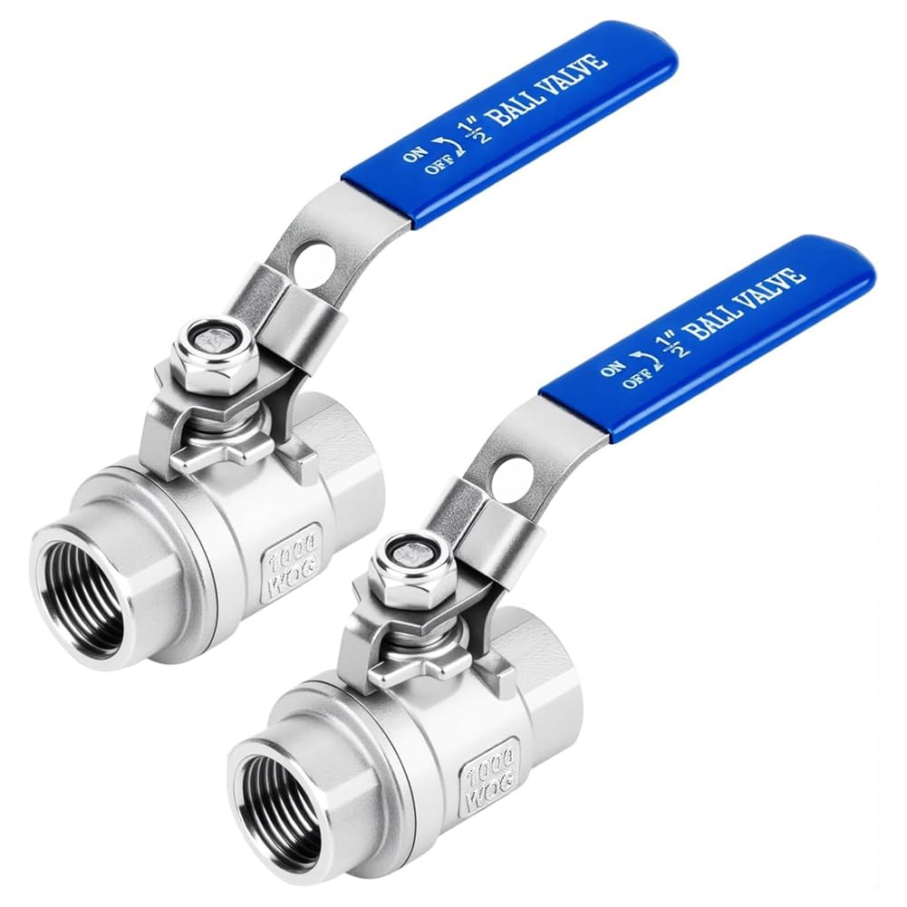 Aundhegrtt Women's As Shown Stainless Steel 304 1/2" Ball Valve Npt ' S Full Channel 2-Pack 1/2' Ball Valve