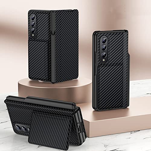 Housse de luxe en fibre de carbone pour Galaxy Z Fold 4 avec rabat magnétique et porte-stylo