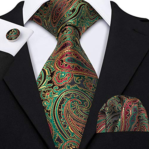 Image of Barry.Wang Paisley Tie Fashion Set Hanky Cufflinks Neckties for Men Woven Silk