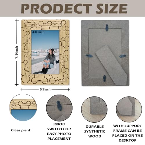 Cute Wooden Picture Frame, Light Wood Grain Cartoon Characters Photo Frame, Fits 4x6 Inch Photo, Display on Table Top Desk, Picture Gift for Friend - Image 3