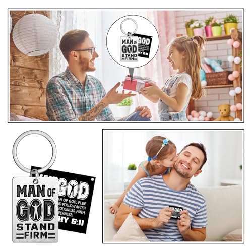 Image of Kenning 24 Sets Father's Day Church Gifts Bulk Man of God Keychains with Card Religious Christian Dad Gift Set Daddy Bible Verse Church Gift Bulk for Father's Day Party Favor Supplies