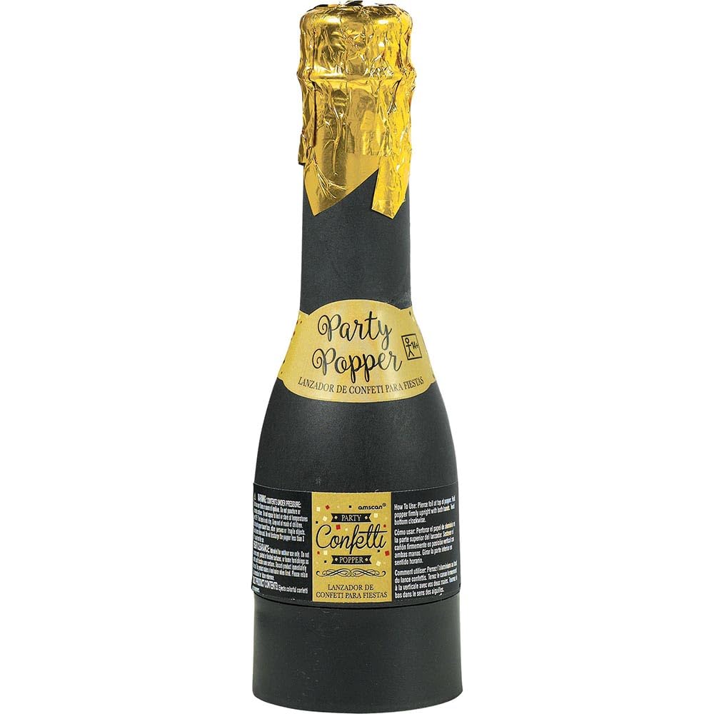 Fun Black & Gold Foil Mini Bottle Confetti Popper - 6.25" (1 Pc.) - Versatile & Stylish Popper - Perfect for Parties, Celebrations & Special Events