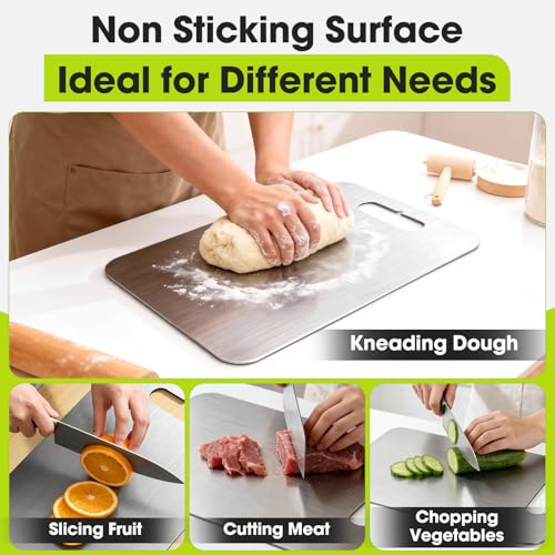 Tabla de Cortar de Acero Inoxidable - Juego de 3 Piezas (Mediana, Grande y Extra Grande), Tablas Dobles para Carnes, Verduras y Frutas, Aptas para Lavavajillas miniatura 6