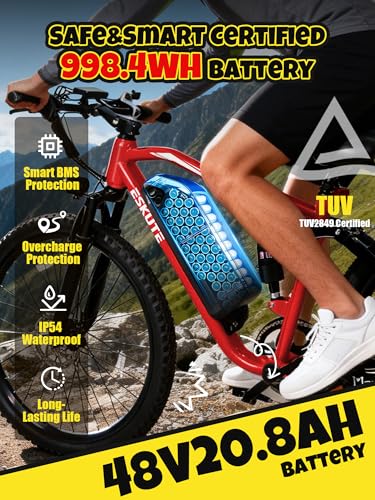 Image of ESKUTE M200F Electric Bike for Adults - 27.5 inch Tire Mountain E-Bike, 1500W Peak Brushless Motor 31+MPH, 48V 20.8Ah Removable Battery, Up to 80 Miles, Step Over Commuter E-MTB, Full Suspensions
