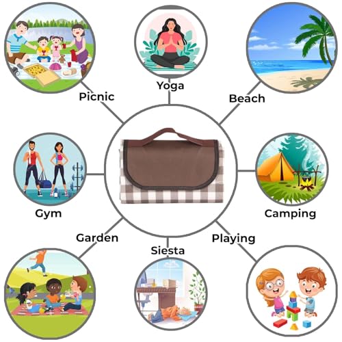 Image of Beach Blanket Outdoor Picnic Blankets Mat 80 inchx60 inch Extra Large Waterproof Sand Proof Camping Blanket Lightweight Folding Portable Travel Blanket for Family Park Beach Grass(Brown)