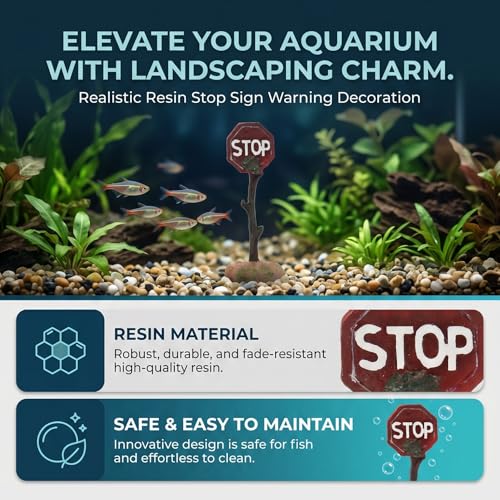 Image of HEEPDD Aquarium Warning Sign, Fish Tank Resin Landscape Decoration for Betta, 6.1x2.3x1.6 Inches
