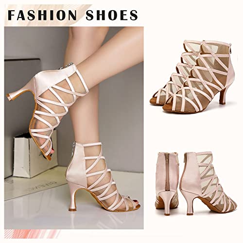 TINRYMX Women's Latin Dance Boots Ballrooom Salsa Tango Open Toe Performance Professional Dance Shoes, Model-YCL4453