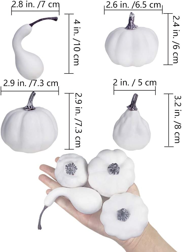 Package of 16 Mini Assorted Harvest White Artificial Pumpkin and Gourds Fall Wedding Thanksgiving Halloween Seasonal Holiday Tabletop Decoration Centerpiece